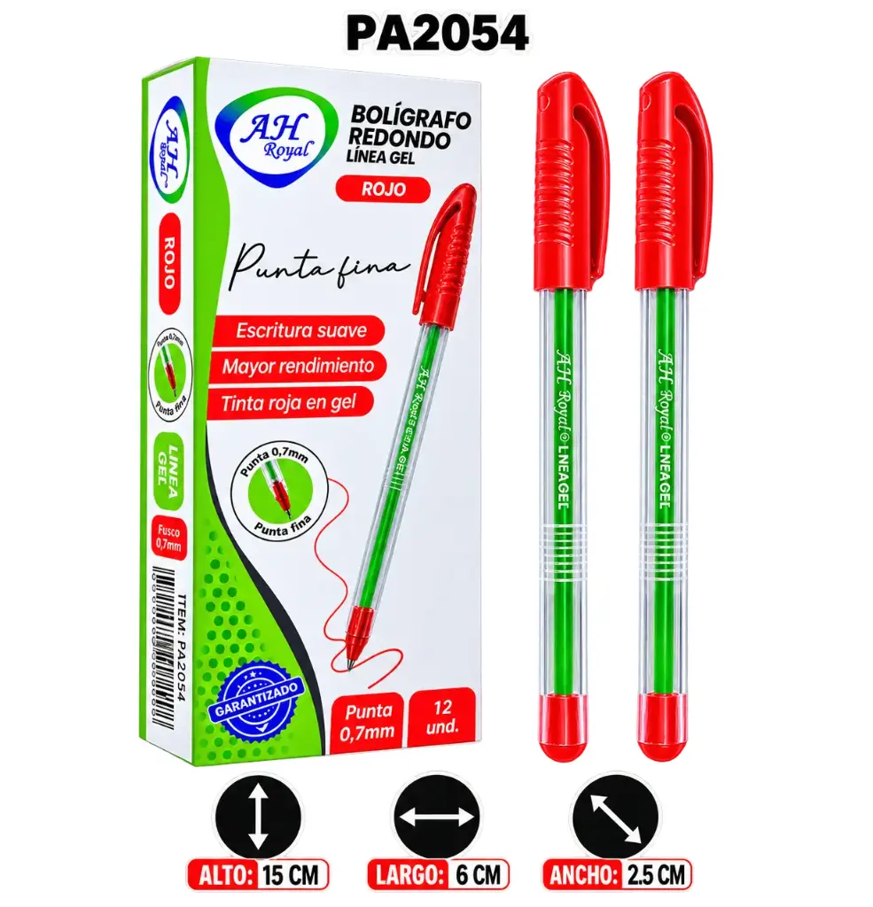 BOLIGRAFO AH ROYAL LINEA GEL 0.7 REDONDO ROJO [ROJO70631-2054]