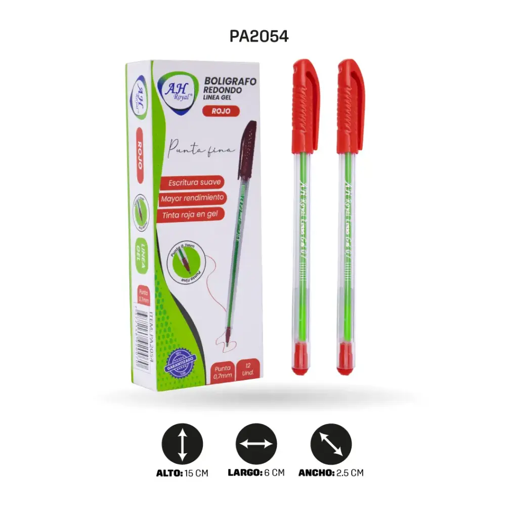 BOLIGRAFO AH ROYAL LINEA GEL 0.7 REDONDO ROJO [ROJO70631-2054]