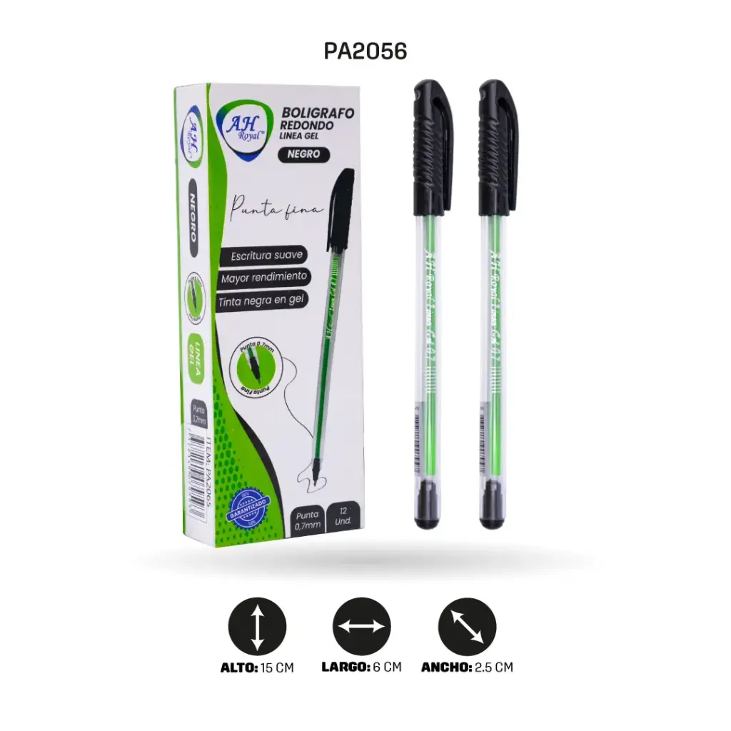 BOLIGRAFO AH ROYAL LINEA GEL 0.7 REDONDO NEGRO [PAC2056]