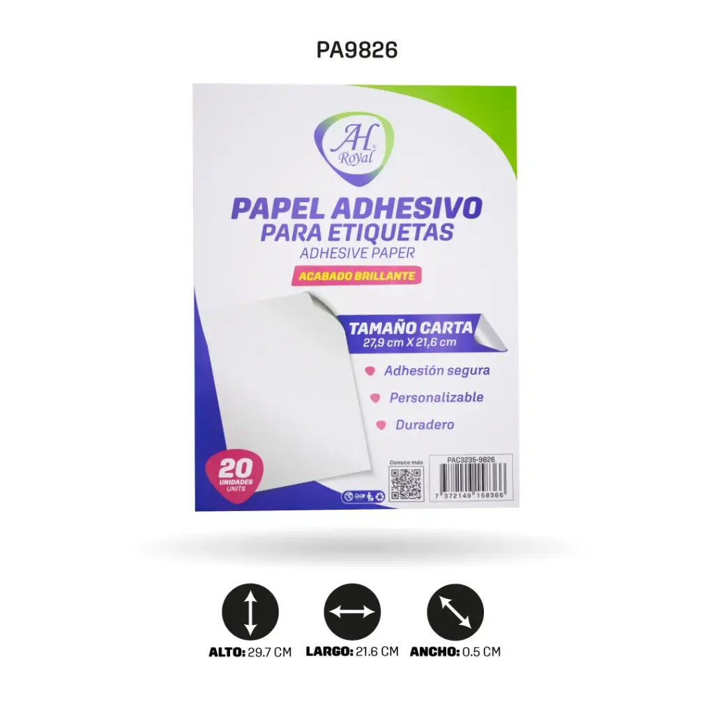 PAPEL ADHESIVO PARA ETIQUETA CARA BRILLANTE SET X20 HOJAS [PAC3235]