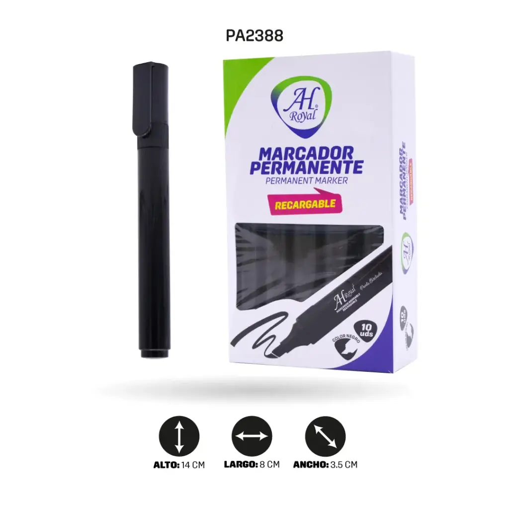 MARCADOR AH ROYAL PERMANENTE RECARGABLE X10 UND NEGRO
