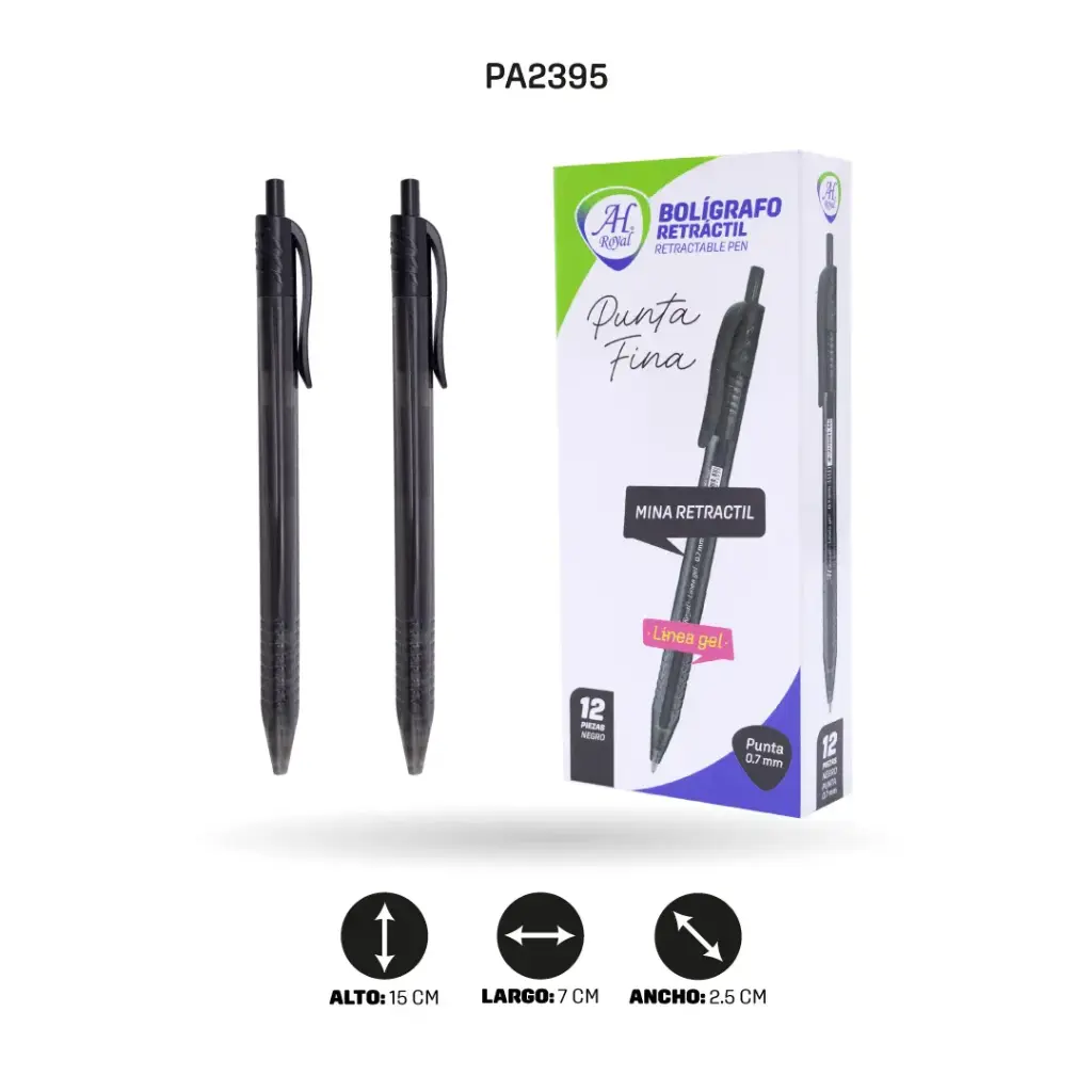 BOLIGRAFO AH ROYAL TRIANGULAR RETRACTIL 07MM NEGRO (DISPLX 12 UNDS)  (PAC2395)