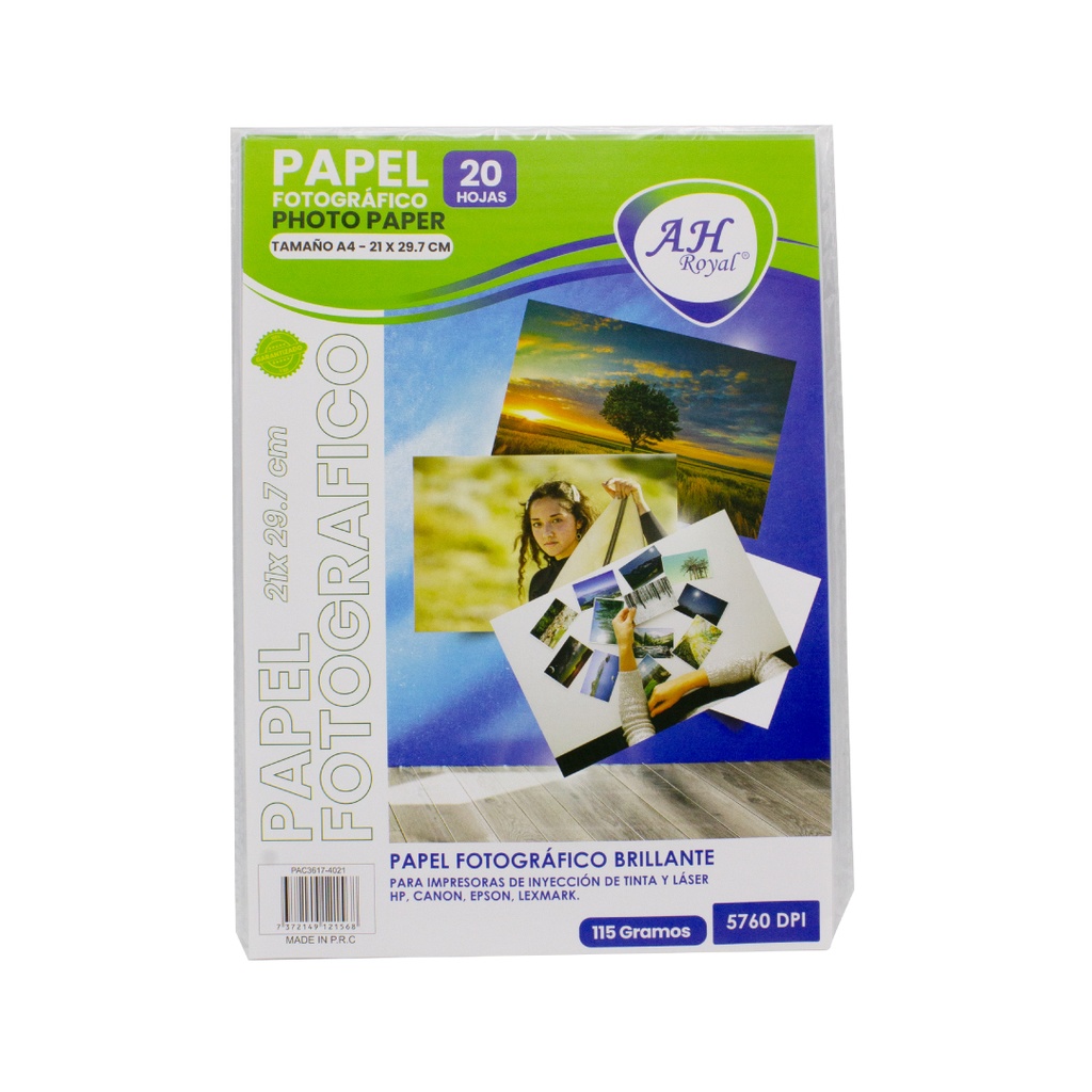 PAPEL FOTOGRAFICO AHROYAL A4 115GRS X 20 HOJAS [PAC3617-4021]