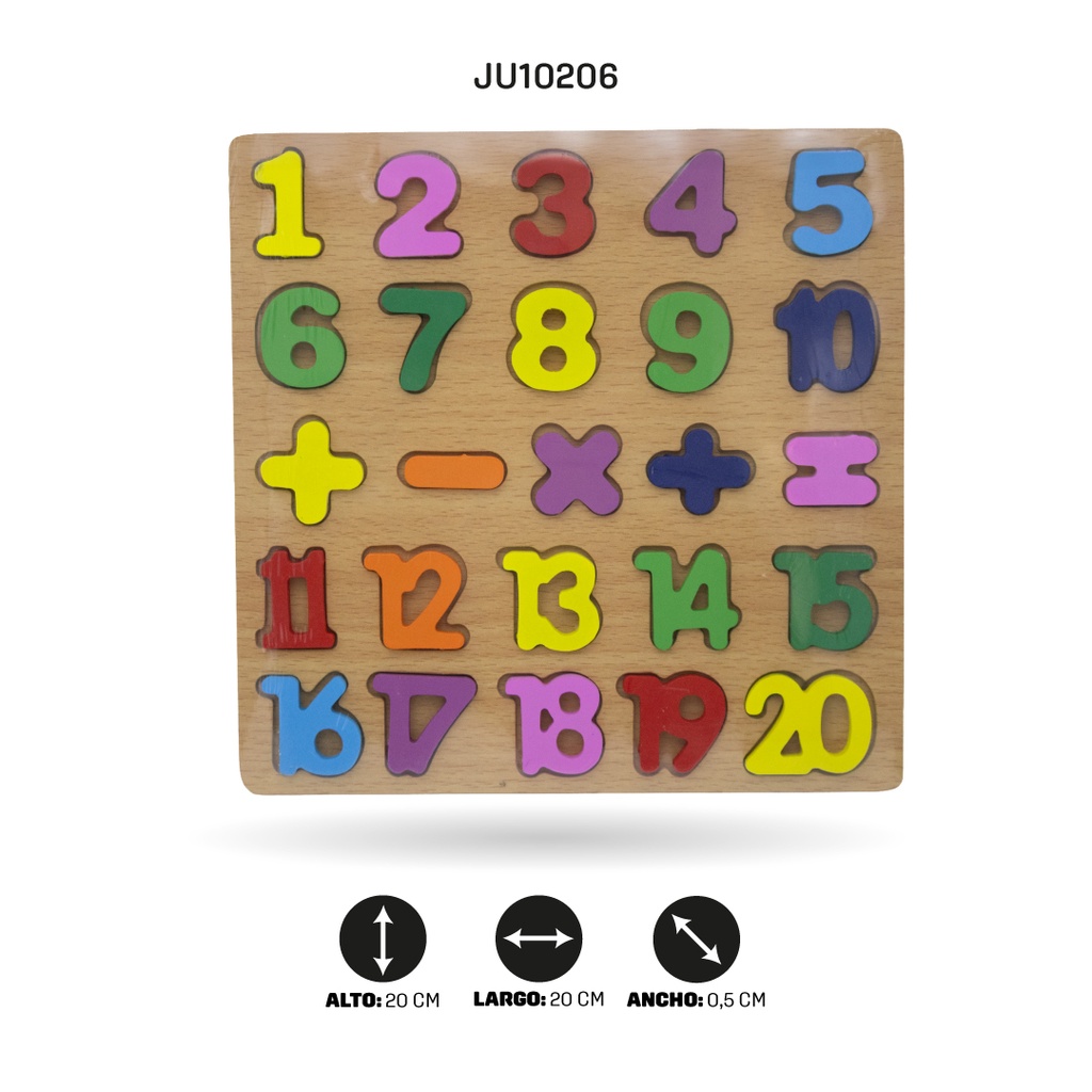 TABLERO DE NÚMEROS DE MADERA DEL 1 AL 20 Y SIMBOLOS [1970-55]