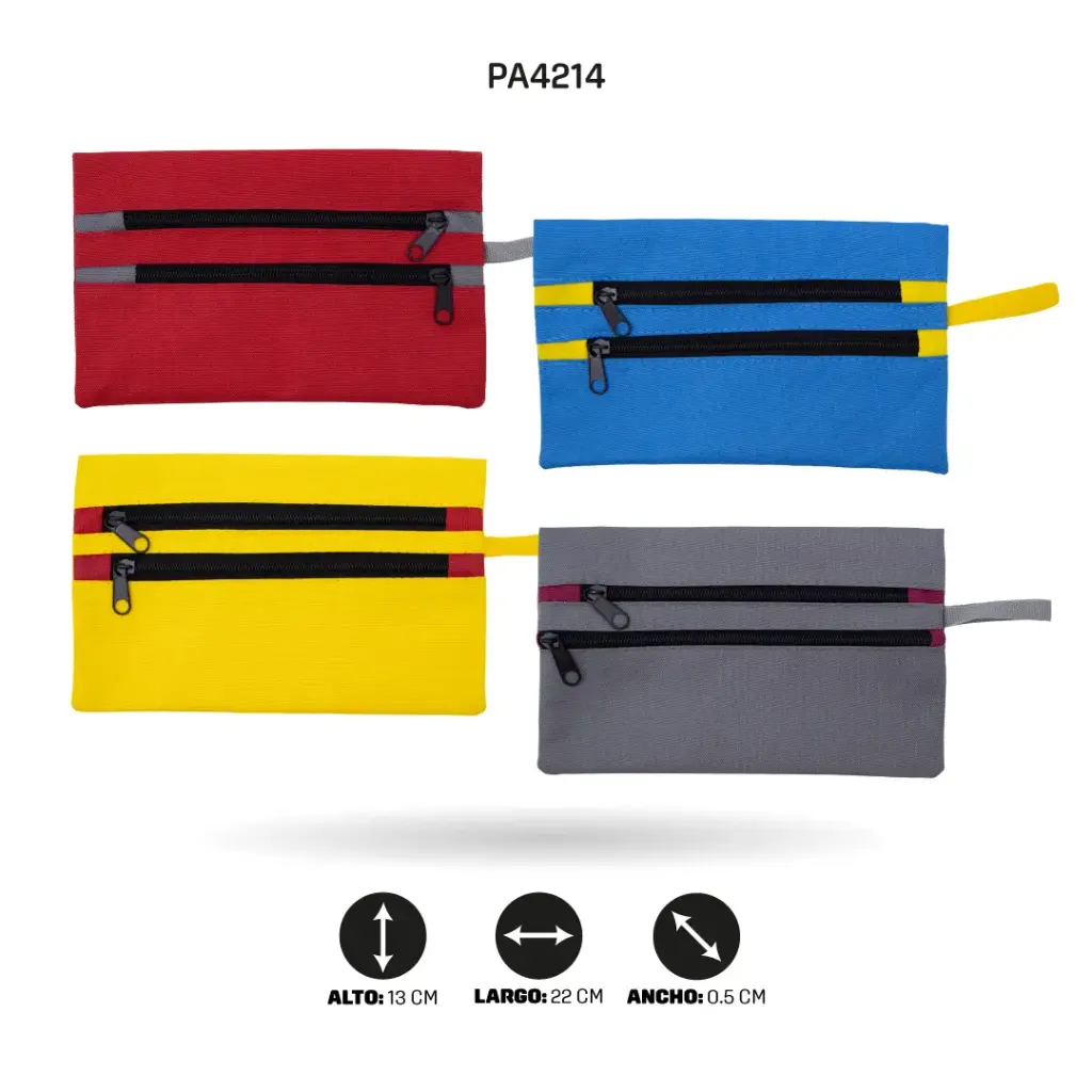 CARTUCHERA DOBLE CIERRE CON TIRA FINA UNICOLOR