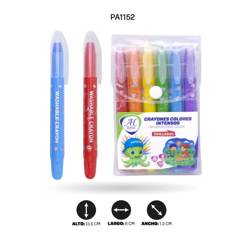 CRAYÓN AH ROYAL TIPO LABIAL X6 LAVABLE COLORES INTENSOS [PAC4061]