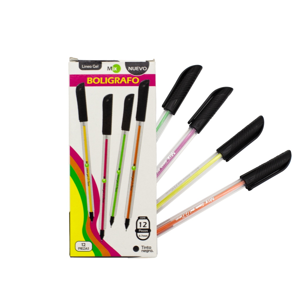 BOLIGRAFO MIX LINEA GEL 0.7 REDONDO X12 TINTA NEGRA CON MINA DE COLORES (PAC1585) [PAC1585]