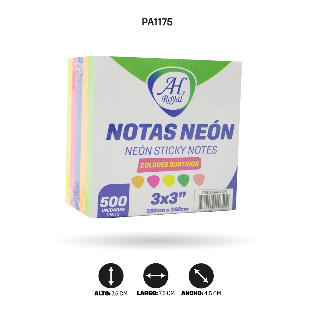 NOTAS AHROYAL NEON 3'X3'SURTIDO X 500 UND X [PAC3564]