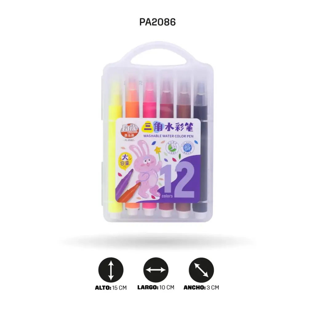 PLUMON JUMBO LAVABLE 12COLORES CAJA PLASTICA FL-8582 [PAC4082]