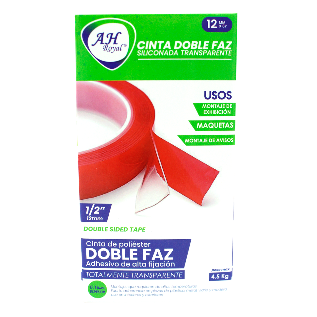 CINTA AH ROYAL DOBLE FAZ SILICONADA 12 mm x 0,16 mm x 8 mts (DISPLAY X10 UND) [PAC2758-36]