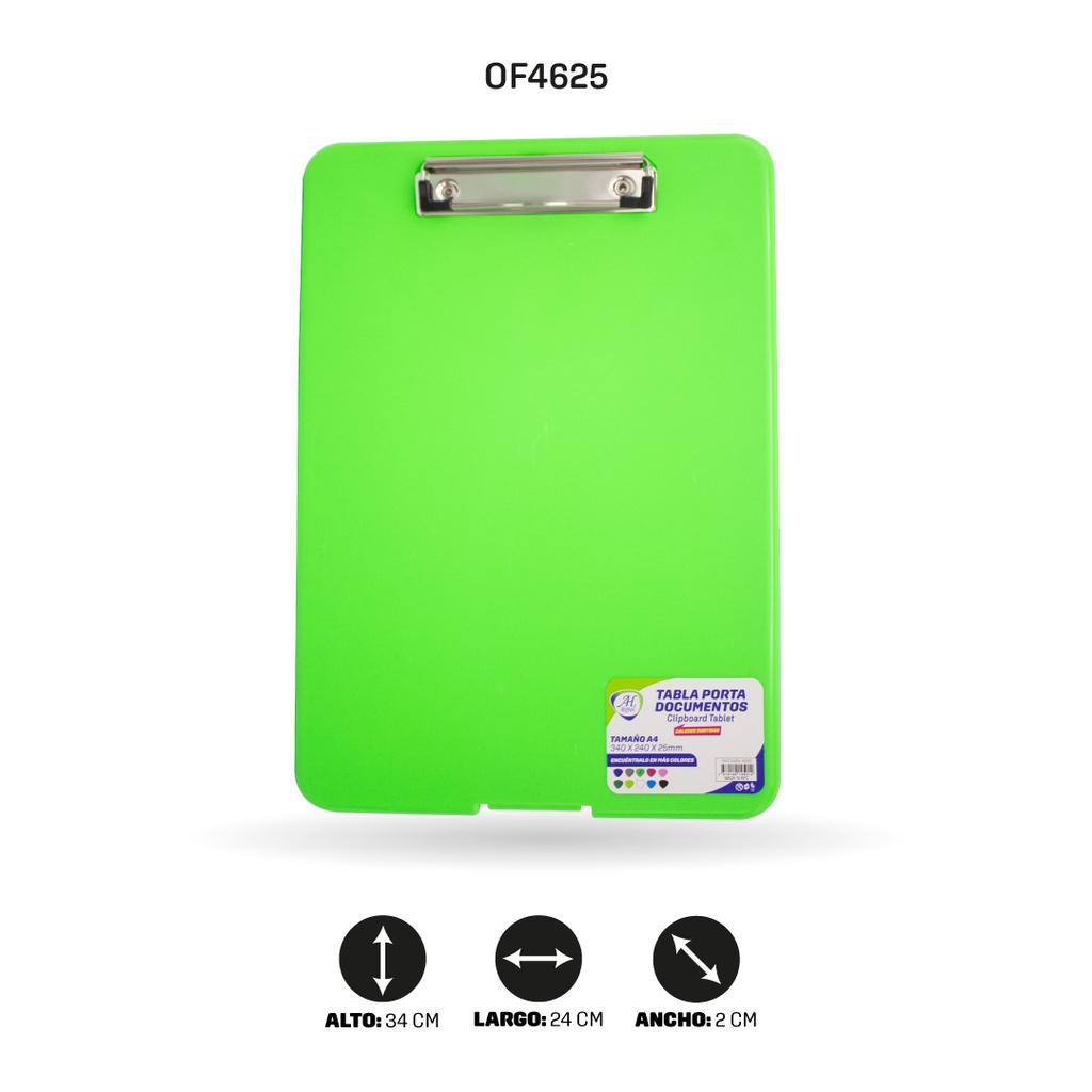 TABLA AH ROYAL PORTA DOCUMENTOS COLOR VERDE LIMON [PAC4494-4625]