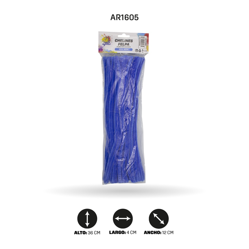 CHELINES DE FELPA BOLSA X 100 - AZUL NEON A043 [PAC4319]