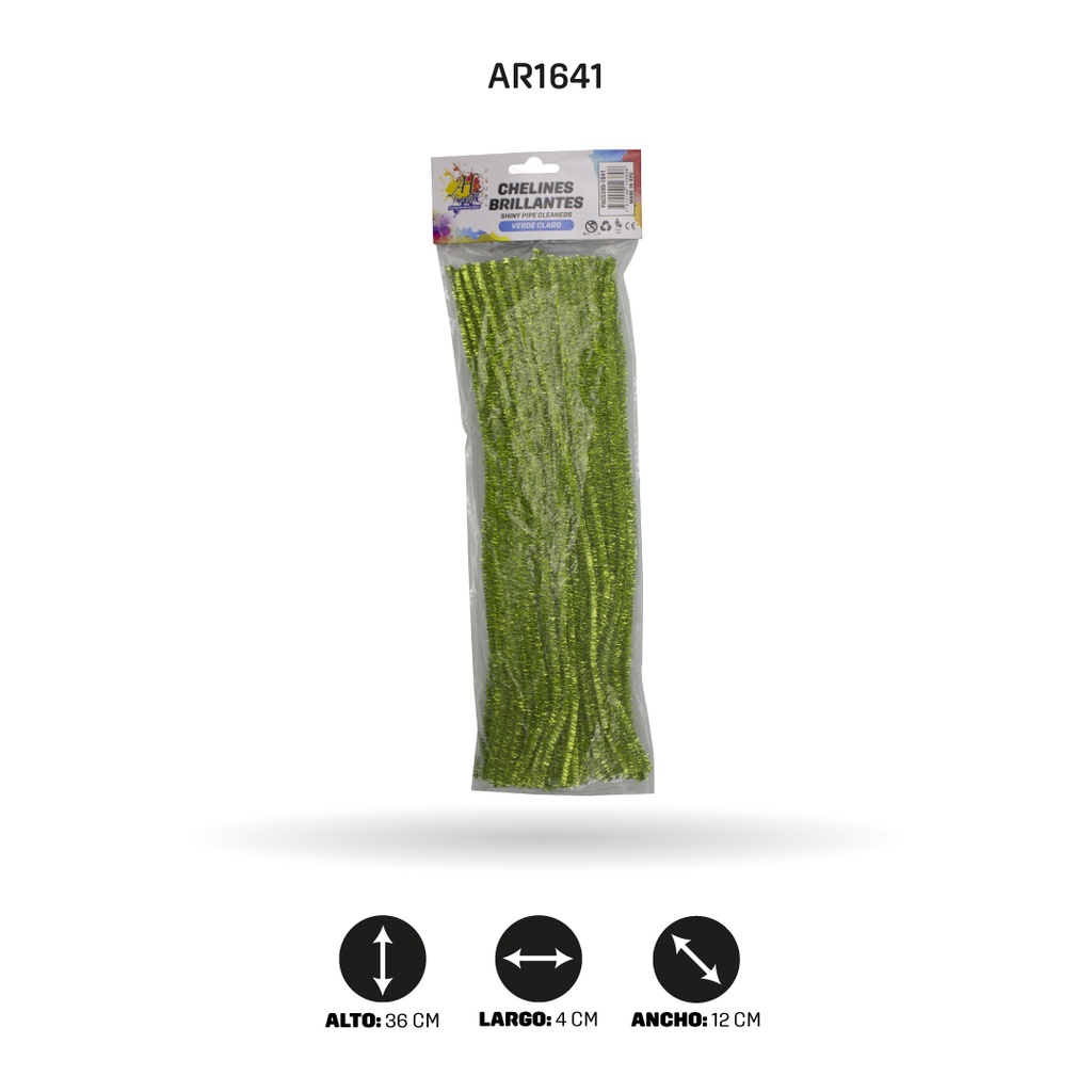 CHELINES DE FELPA BRILLANTES VERDE CLARO BOLSA X 100 UND [PAC5390]