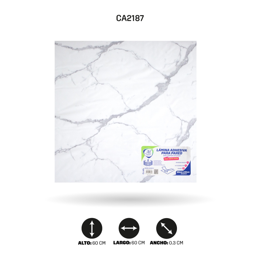 LAMINA ADHESIVA PARA PARED MÁRMOL BLANCO X10 UND 60CM FC7011 [PAC5458]