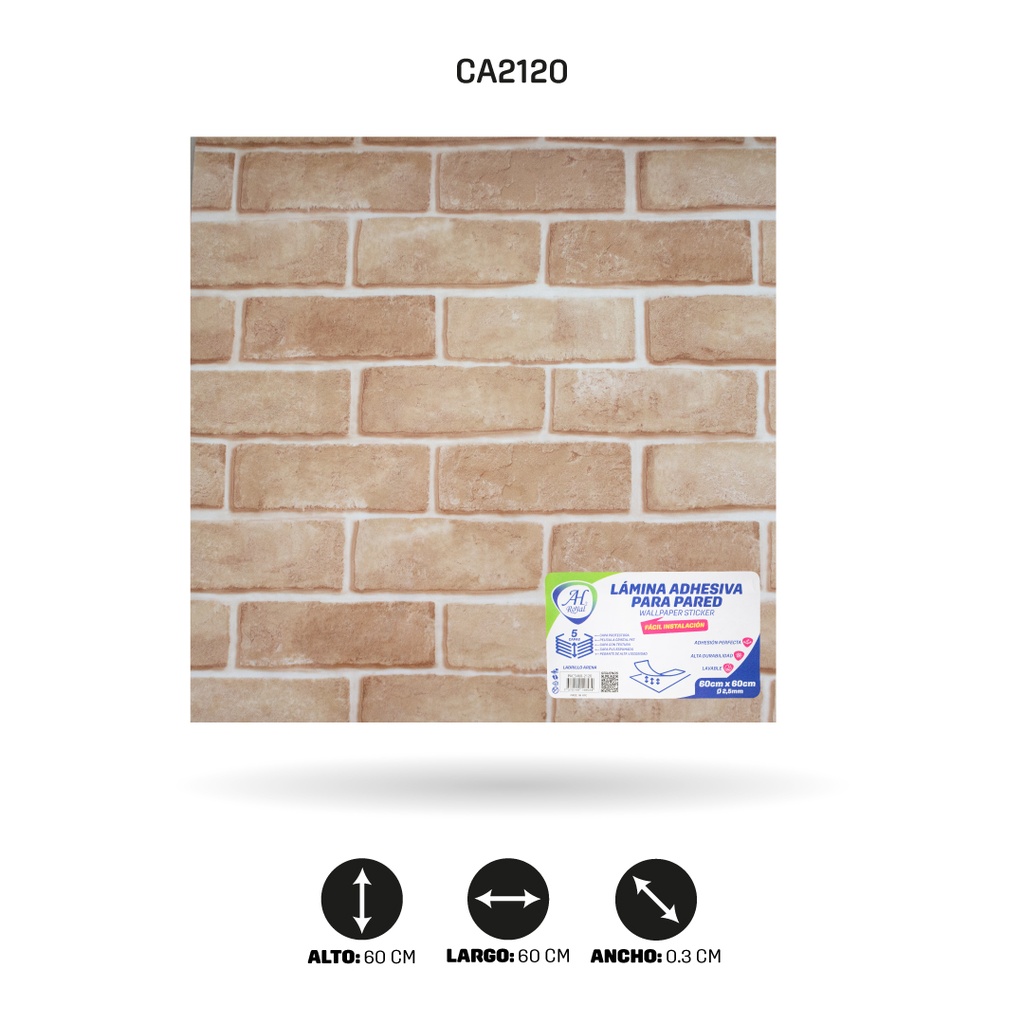 LÁMINA ADHESIVA PARA PARED LADRILLO ARENA X10 UND 60CM FC7024-1 [PAC5460]