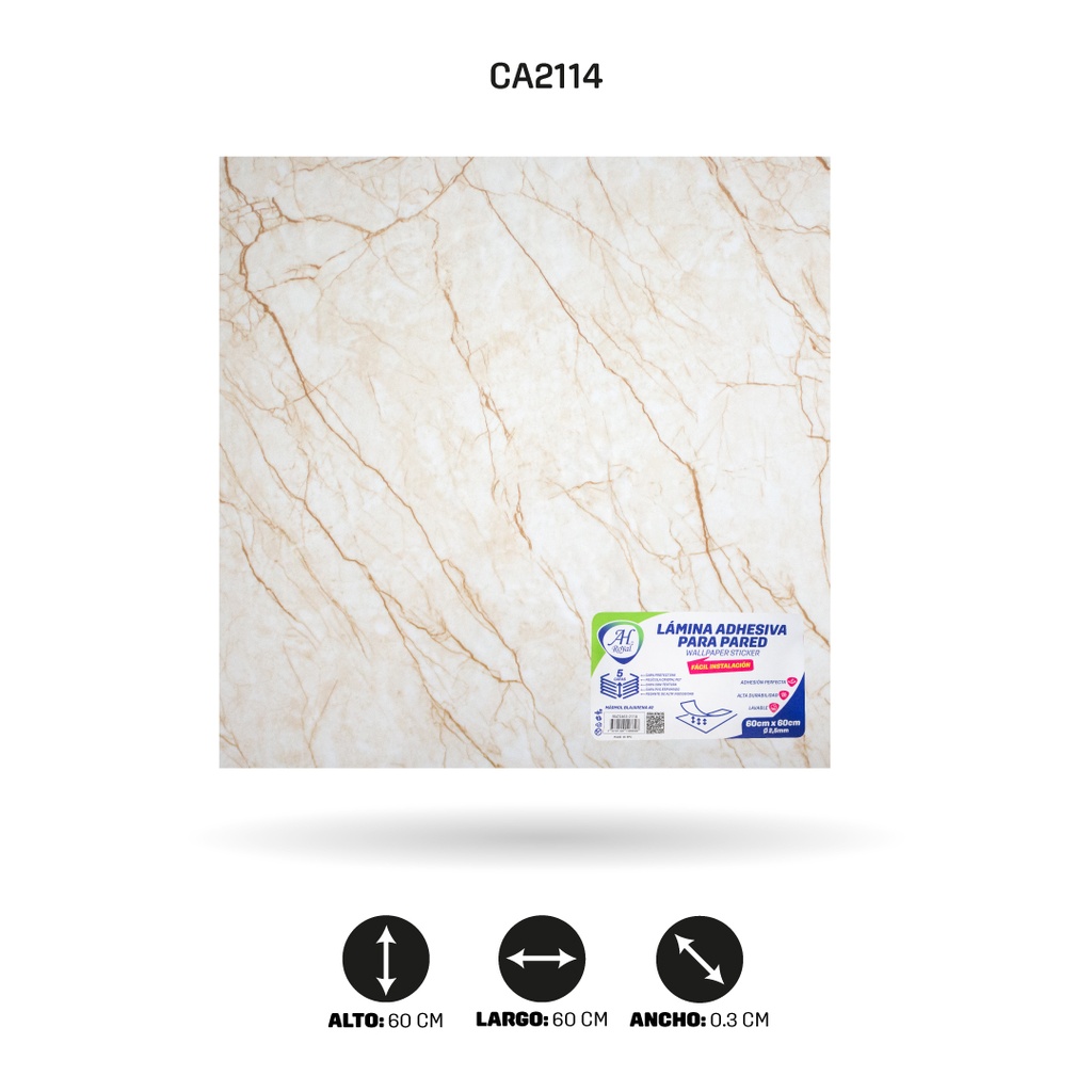 LAMINA ADHESIVA PARA PARED MÁRMOL BLANCO ARENA X10 UND 60CM FC7027 [PAC5463]
