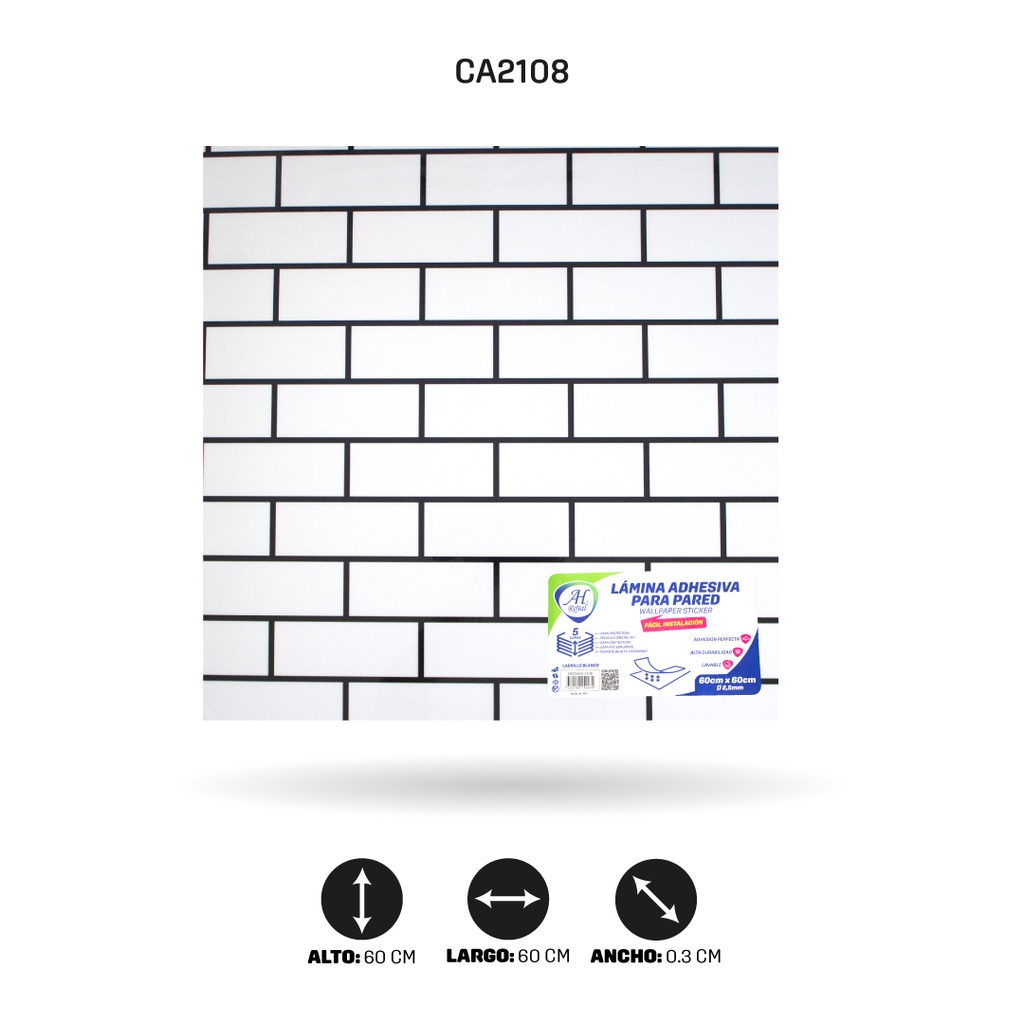 LAMINA ADHESIVA PARA  PARED LADRILLO BLANCO  X10 UND 60CM FC7001 [PAC5465]