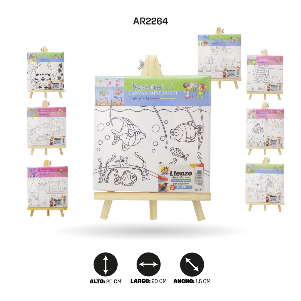 LIENZO ESTAMPADO 20x20CM CON CABALLETE 8 MOTIVOS [PAC4827-2264]