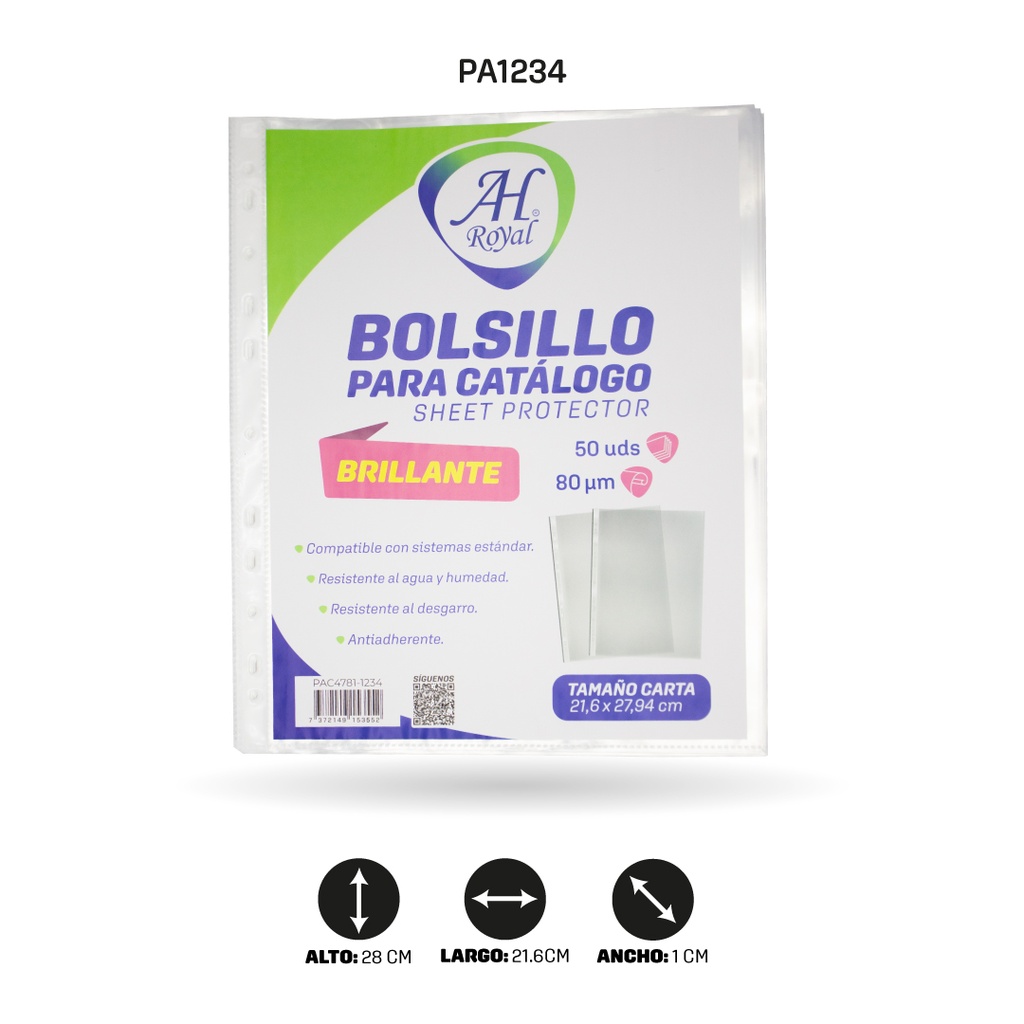 BOLSILLO CATALOGO AH ROYAL CARTA GRUESO TRANSPARENTE 80 µm  X 50 [PAC4781-1234]