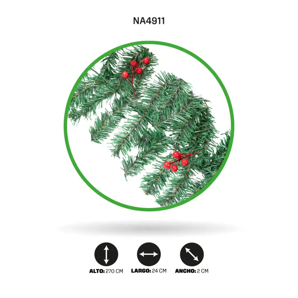 GUIRNALDA DE NAVIDAD CON CEREZOS 270cm - 24cm - 200 PIN [PAC5245]