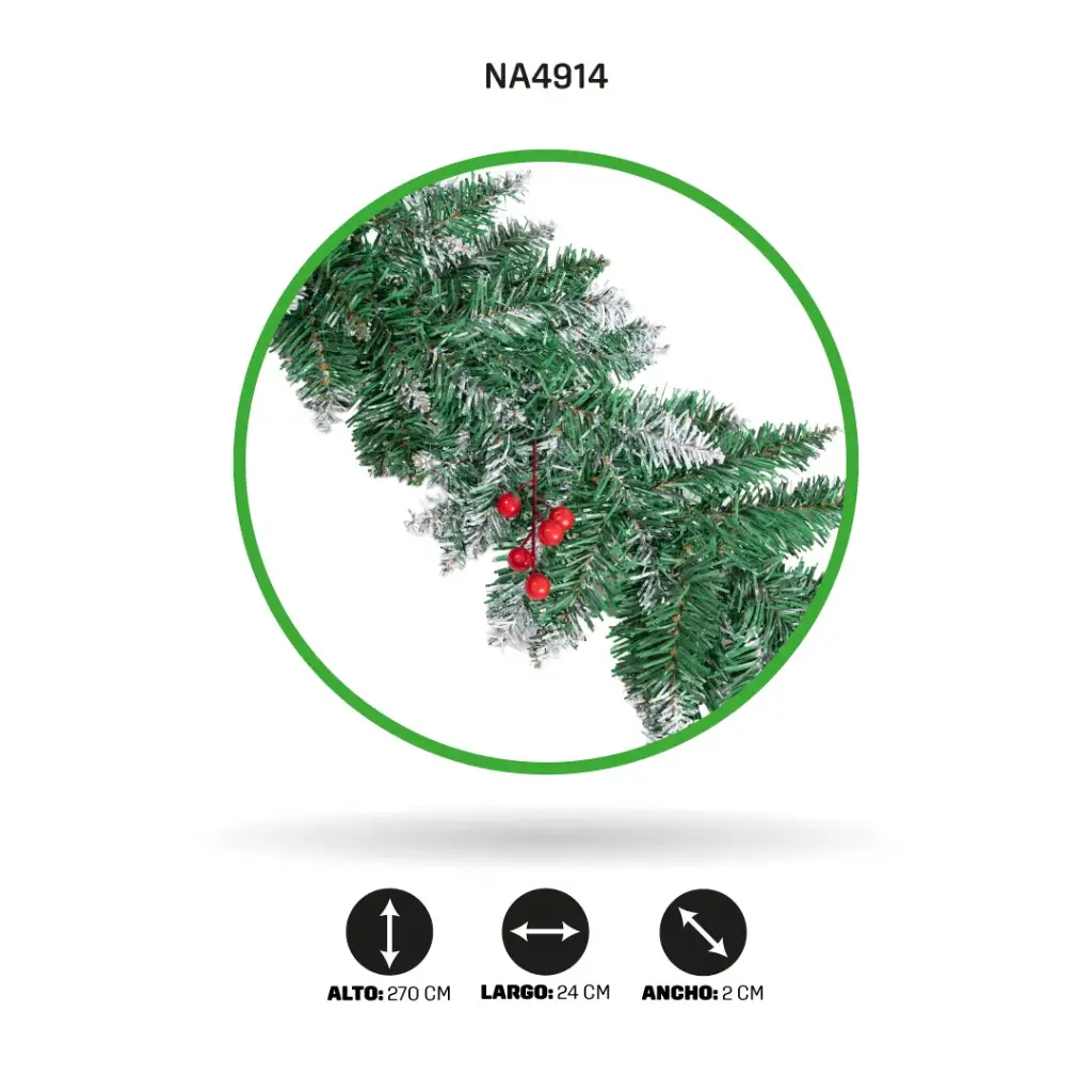 GUIRNALDA DE NAVIDAD CON NIEVE Y CEREZOS 270cm - 24cm - 200 PIN [PAC5248]