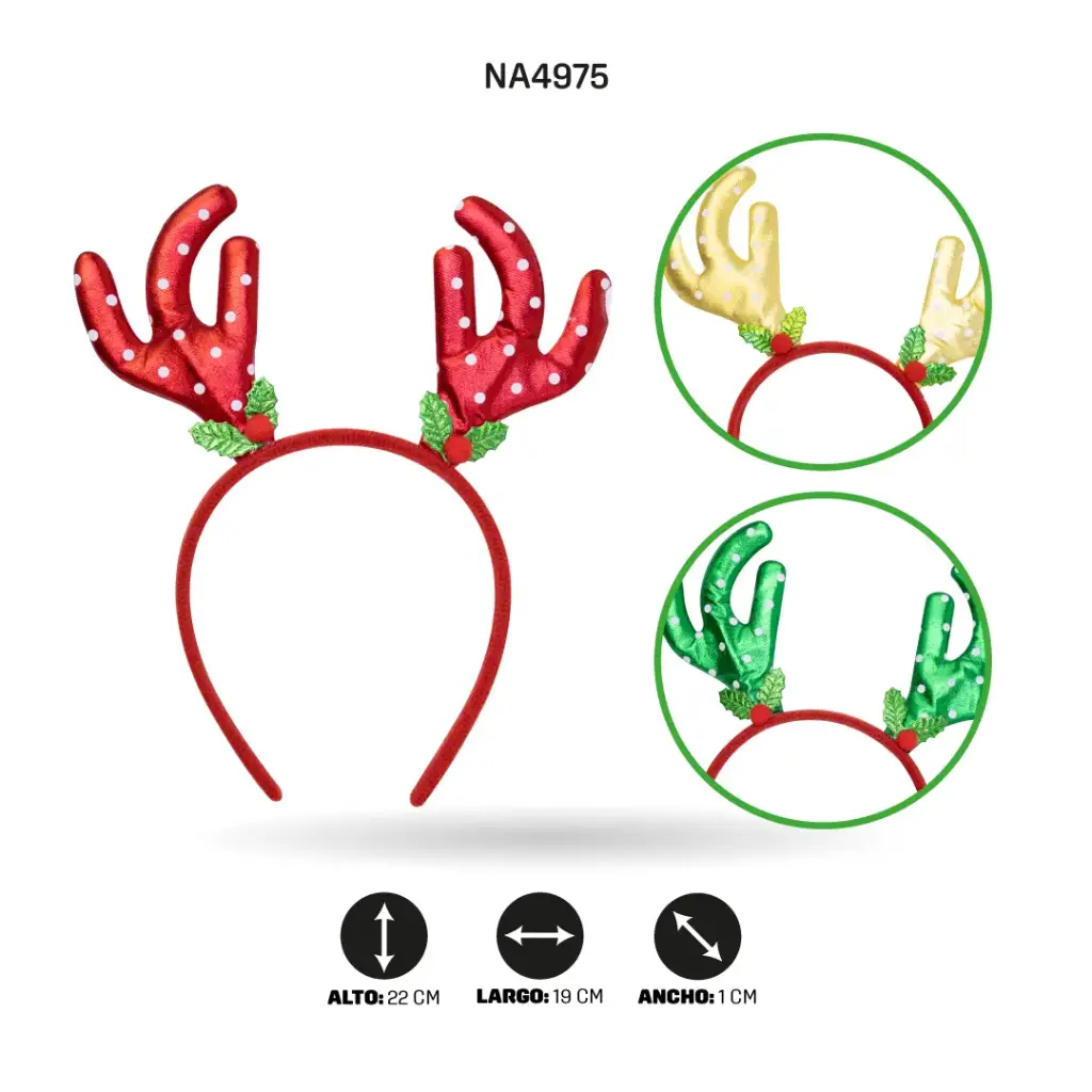 DIADEMA DE NAVIDAD CON ASTAS-16 BOX/12 [PAC4938]