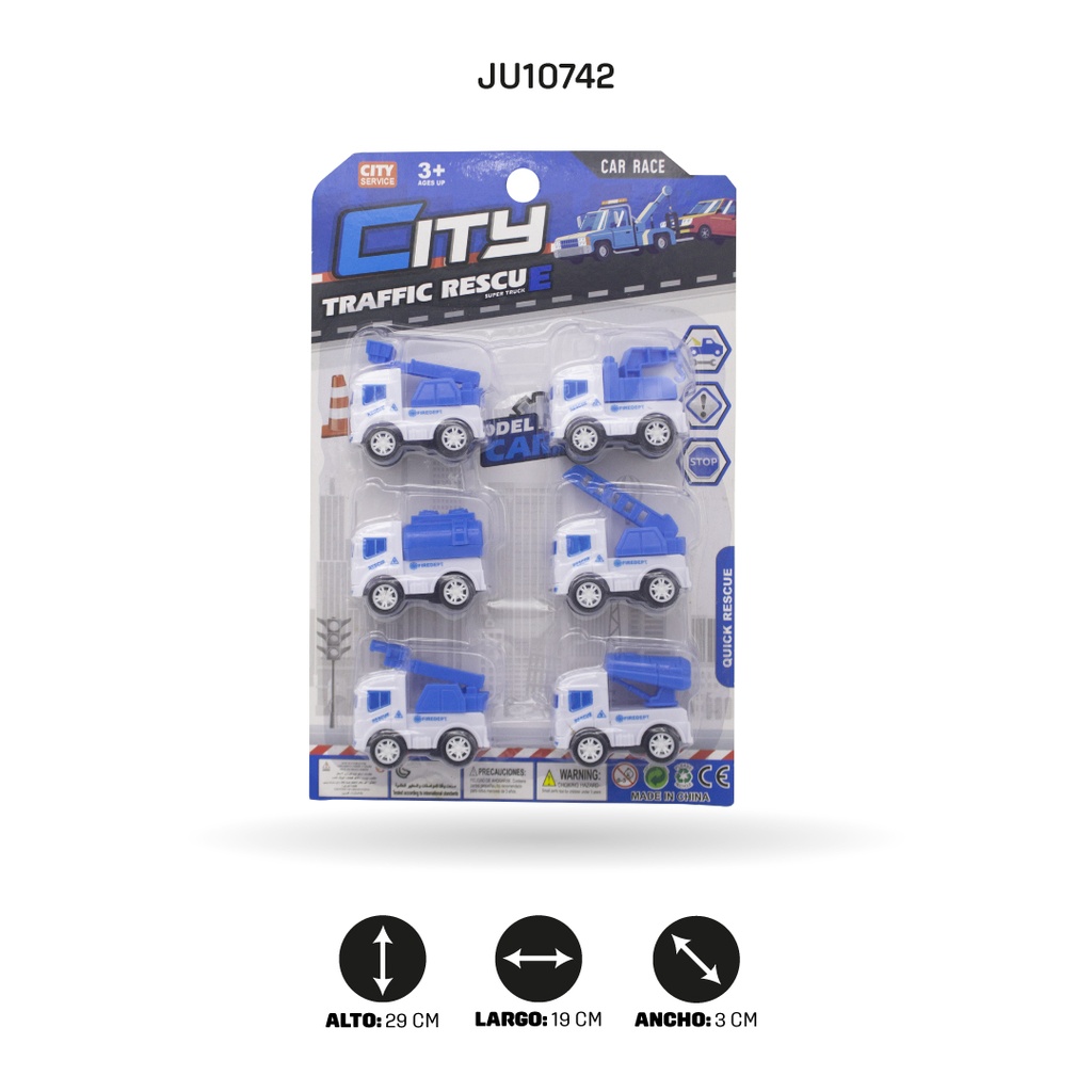 VEHICULOS DE RESCATE DE TRÁFICO A IMPULSO - SET X 6 PIEZAS [YD707A88]