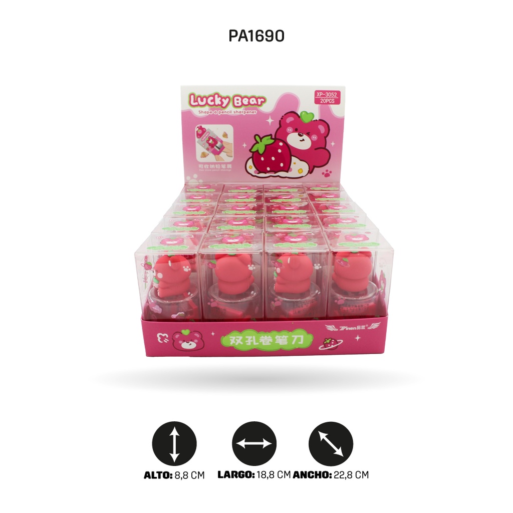 SACAPUNTAS DOBLE OSO ROSA NIÑA BOX 20 UND LUCKY BEARNINA [PAC4806]