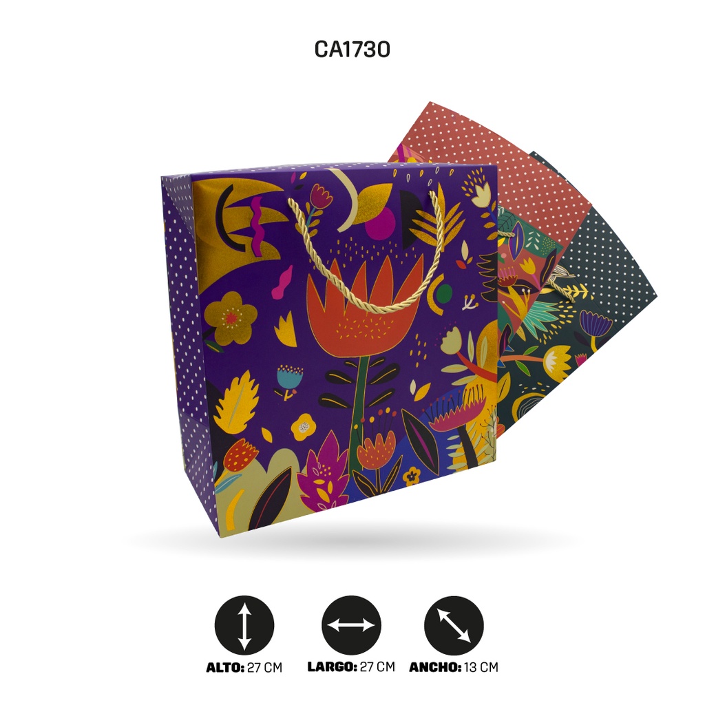 BOLSA REGALO 3D, TIPO CAJA DISPLAY X12 UND 27x27x13cm 210 grs YM-1940-L [PAC5160]