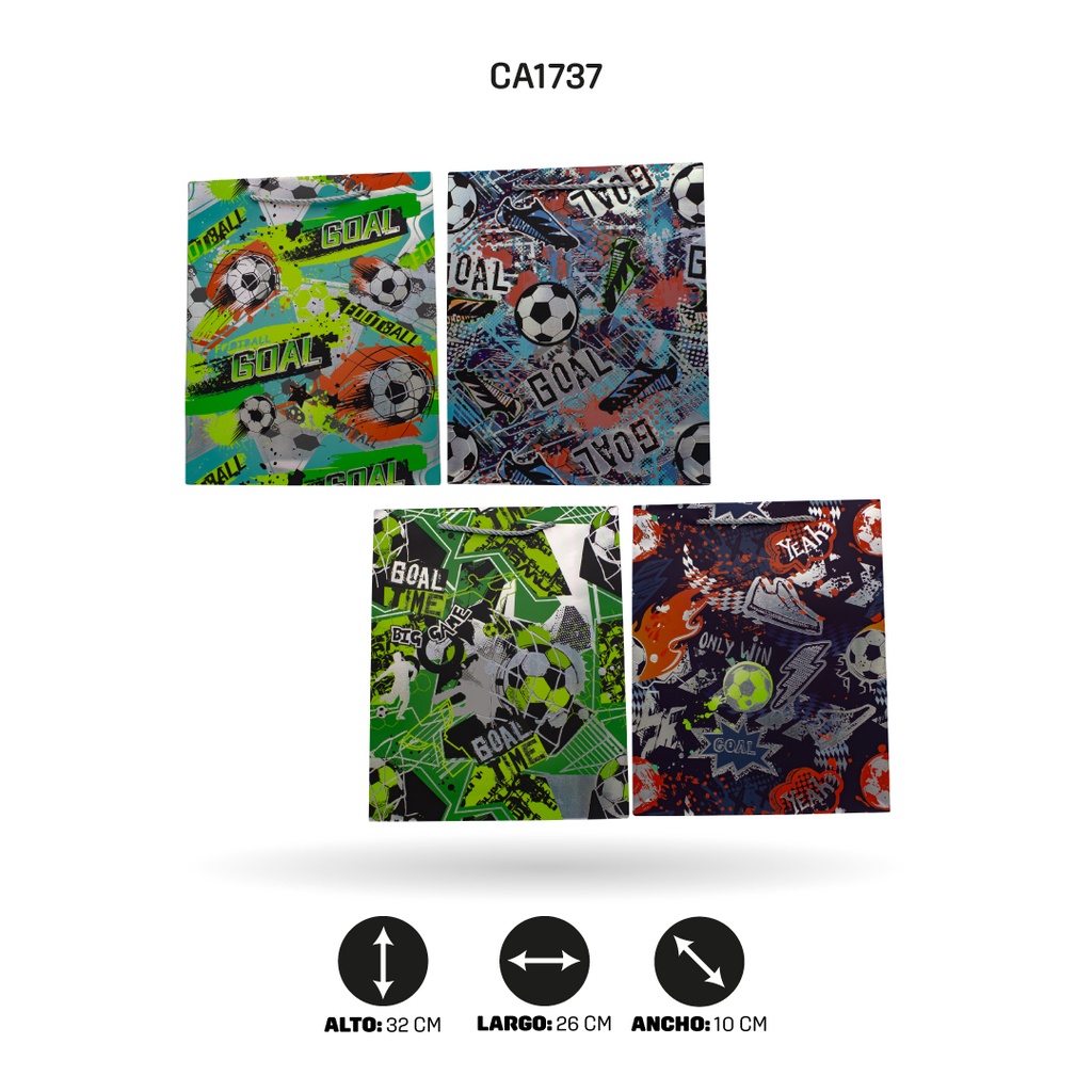 BOLSA REGALO 3D FUTBOL DISPLAY X12 UND 4 MOTIVOS YM-1908-M FUTBOL26x32x10cm 210grs [PAC5150]