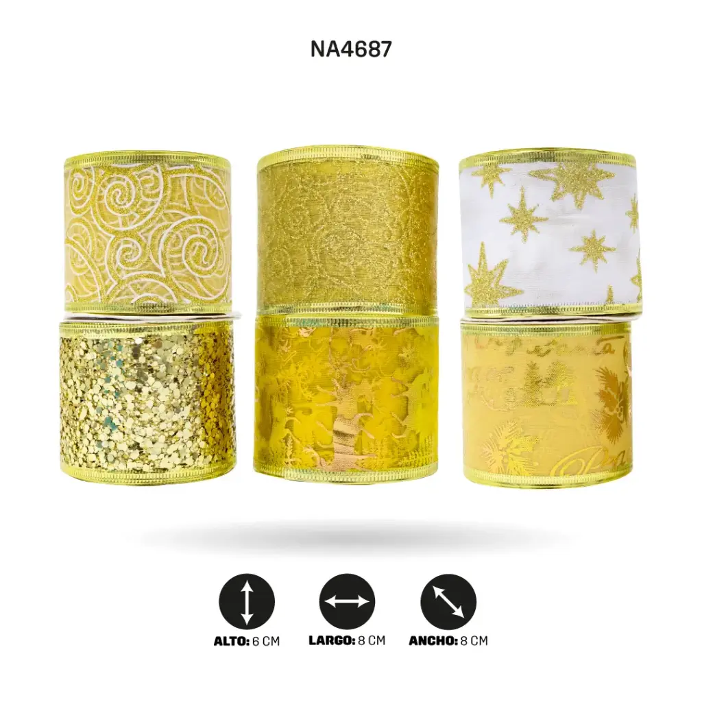 CINTA NAVIDEÑA ANCHO 6CM x 3 YARDAS, 32 X DISPLAY [PAC3689]