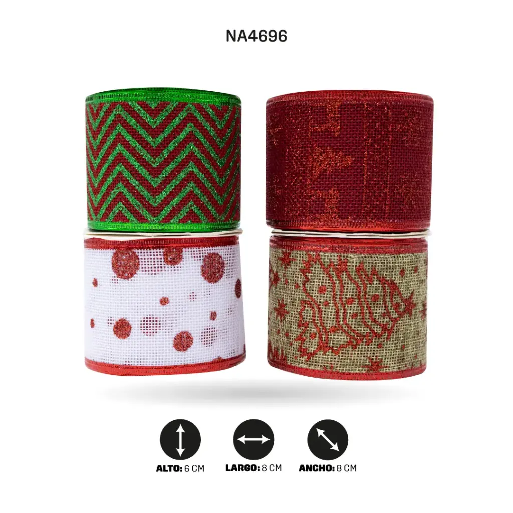 CINTA NAVIDEÑA ANCHO 6CM x 3 YARDAS, 32 X DISPLAY [PAC3690]