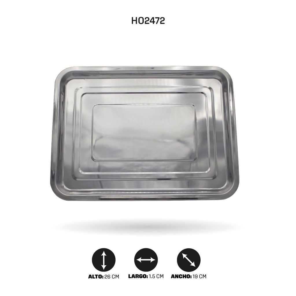 BANDEJA EN ACERO RECTANGULAR 04- 26x19x1.5CM [PAC5323]