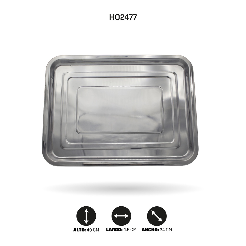 BANDEJA EN ACERO RECTANGULAR 04- 49x34CM [PAC5328]