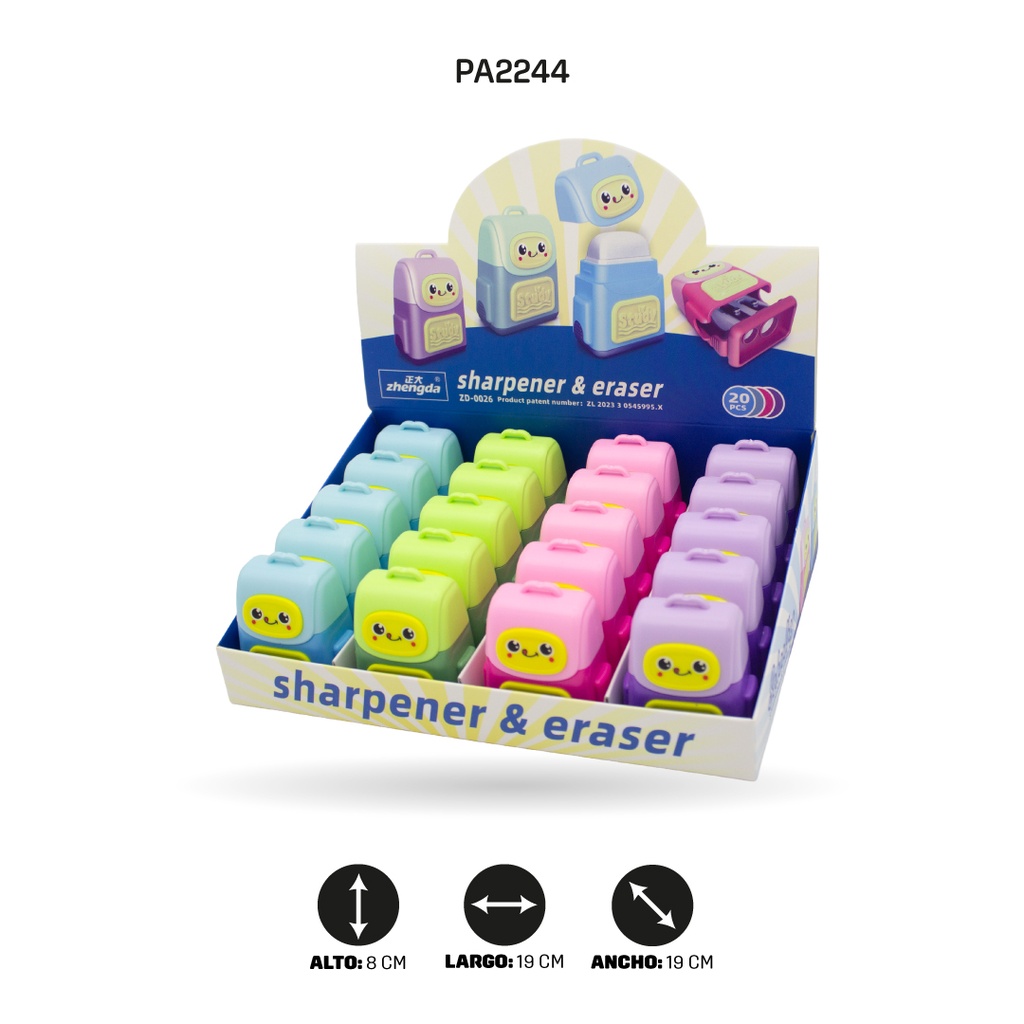 SACAPUNTAS CON BORRADOR DE MALETÍN, 4 MOTIVOS ZD-0026 MALETIN [PAC4749]