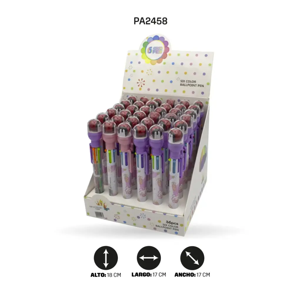 BOLIGRAFO 6 COLORES QM-912 CON SELLO DISPLAY X36 [PAC4581]