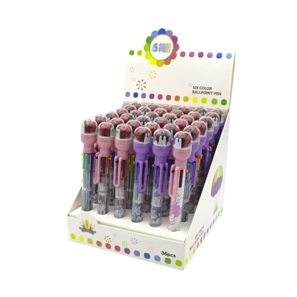 BOLIGRAFO 6 COLORES QM-916 CON SELLO [PAC4583] DISPLAY X 36