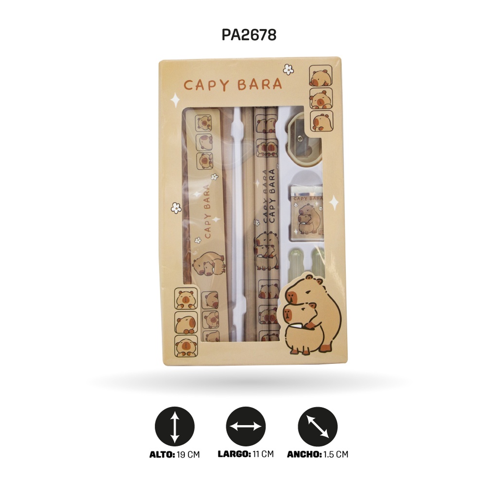ESTUCHE CAPYBARA 3LAPIZ+1REGLA+1SACAPUNTA+1BORRADOR [PAC5784]