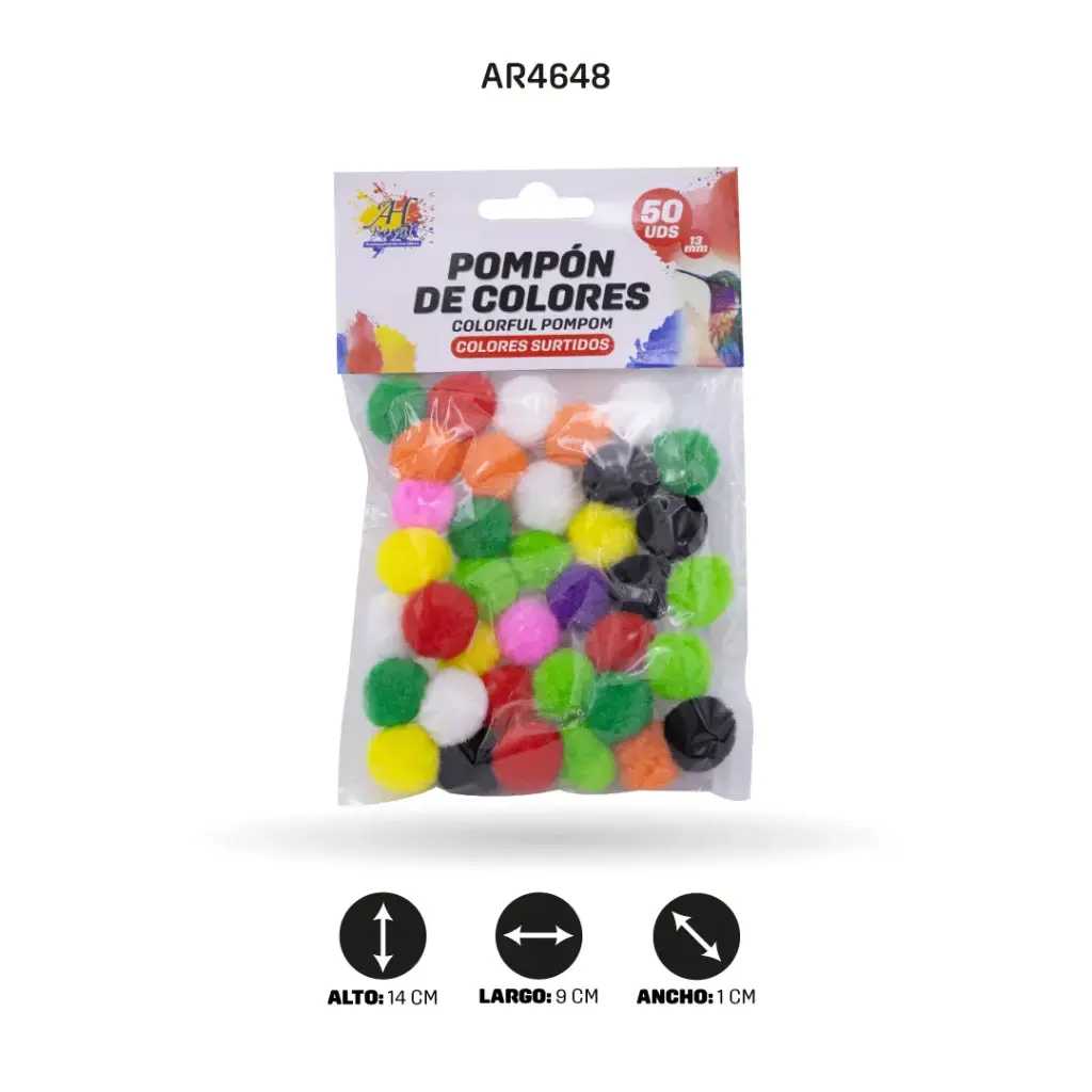 POMPONES DE ALGODÓN COLORES PLANOS 13MM X50 UNDS [PAC5889]