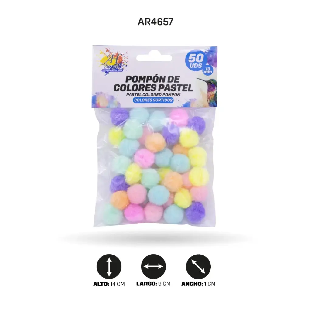 POMPONES DE ALGODÓN COLORES PASTEL 13MM X50 UNDS [PAC5894]