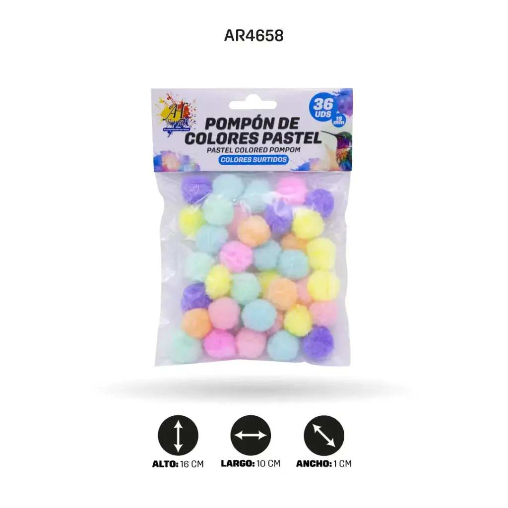 POMPONES DE ALGODÓN COLORES PASTEL 19MM X36 UNDS [PAC5895]