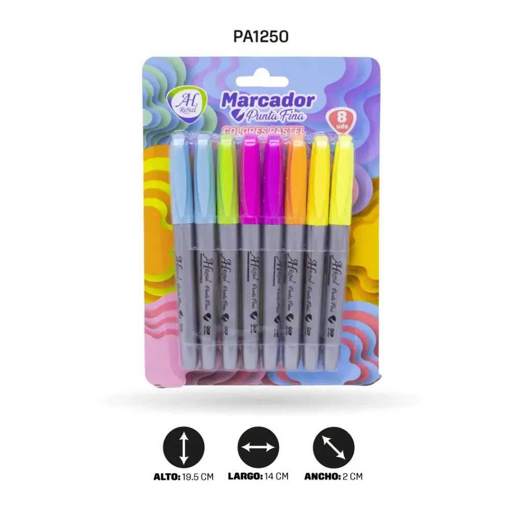 MARCADOR AH ROYAL PUNTA FINA COLOR PASTEL  SET X 8 UND [PA1250]