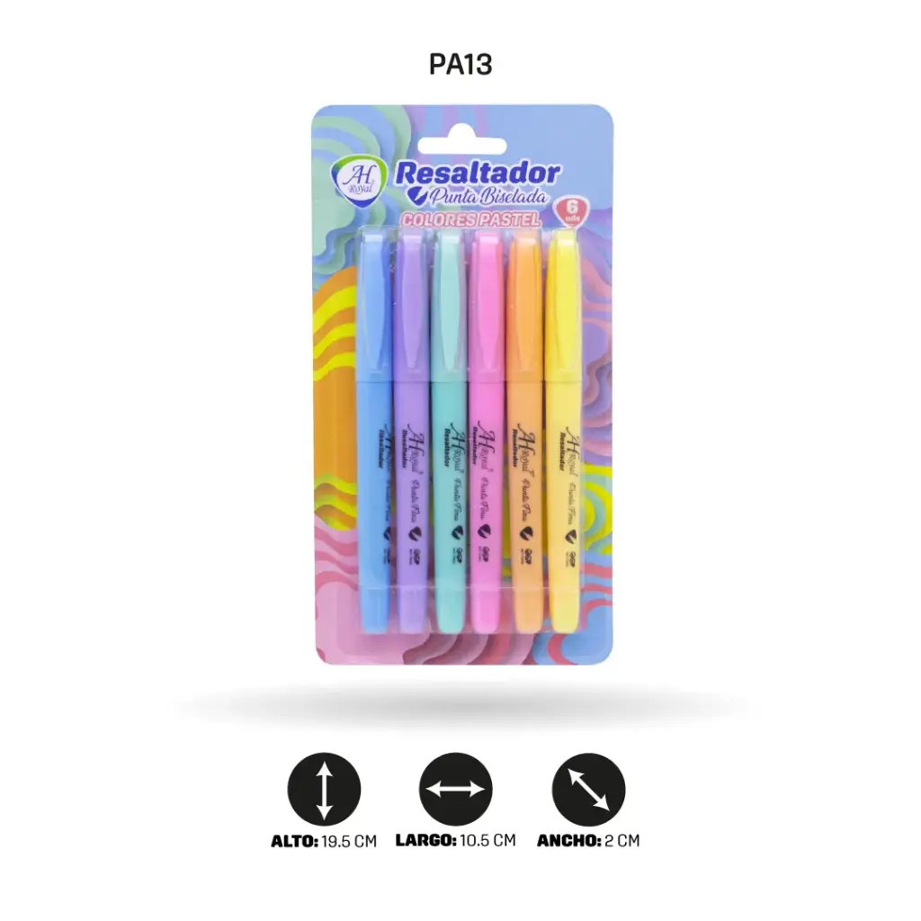 RESALTADOR AH ROYAL PUNTA FINA COLOR PASTEL SET X 6 UND [PA1245]