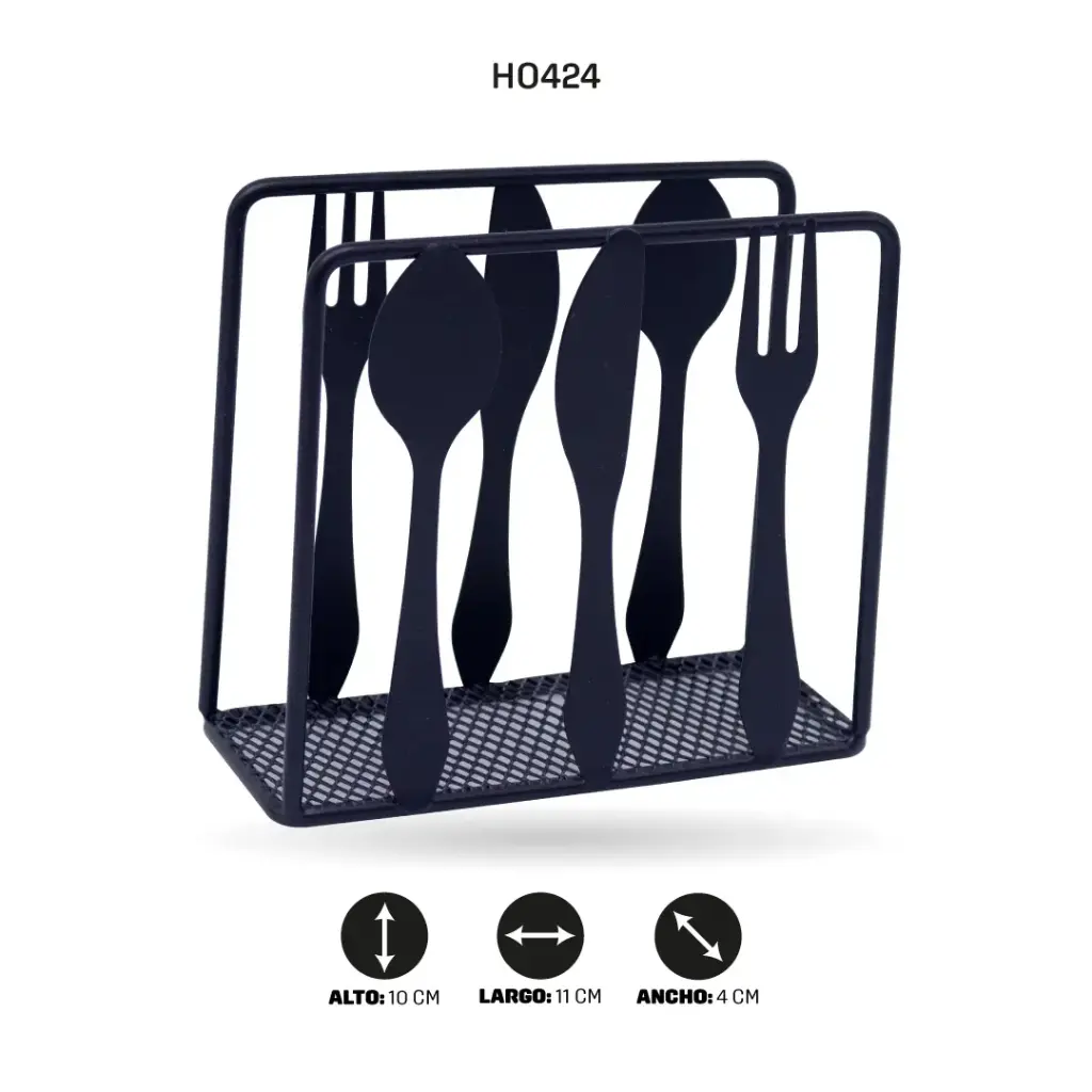 SERVILLETERO NEGRO CON FORMA DE CUBIERTOS W3333-14 [PAC6468]