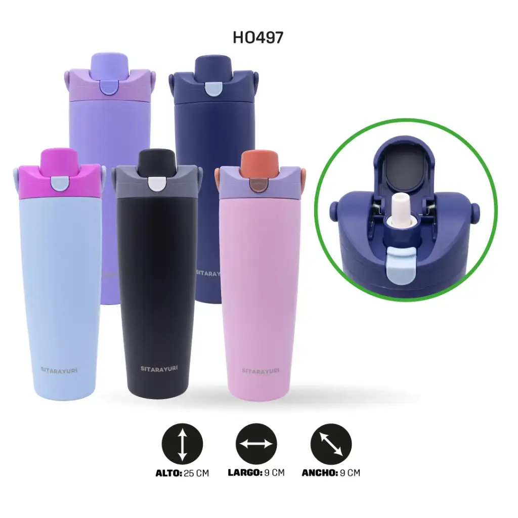 TERMO CON SEGURO Y AGARRADERA 900 ML sus 304 ZF-075 [PAC6501]