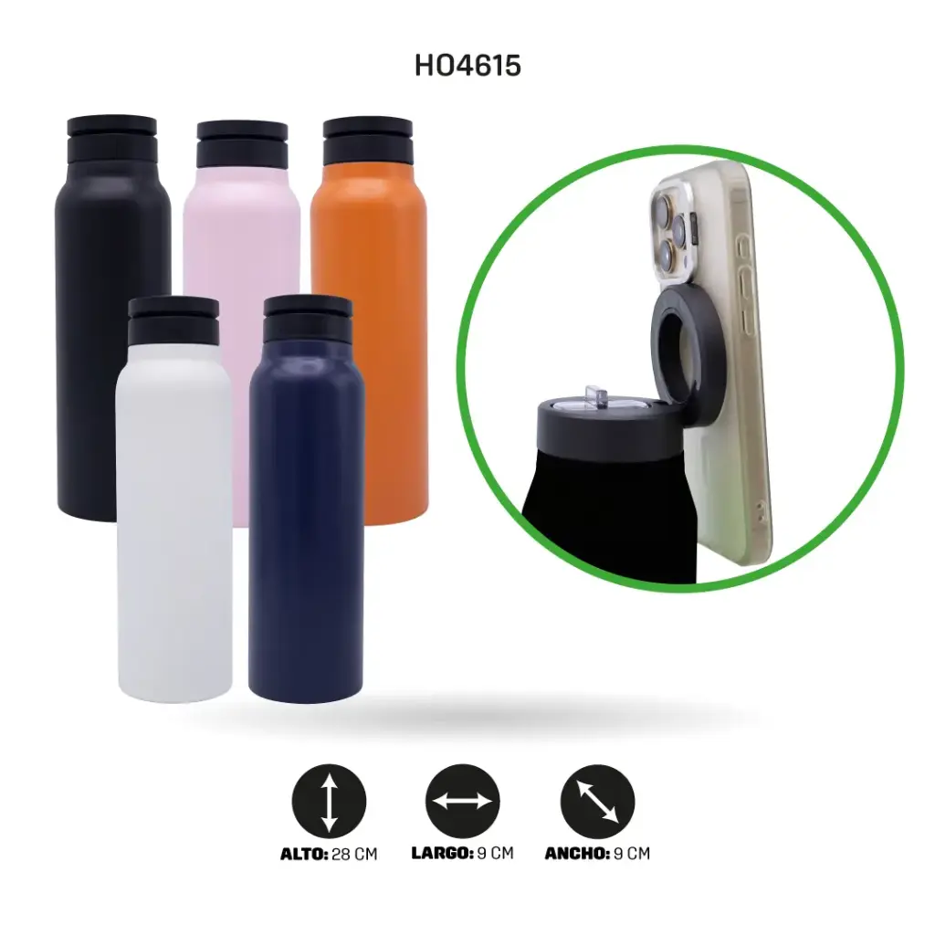 TERMO ACERO INOXIDABLE 304 CON SOPORTE PARA CELULAR 950 ml [PAC6489]