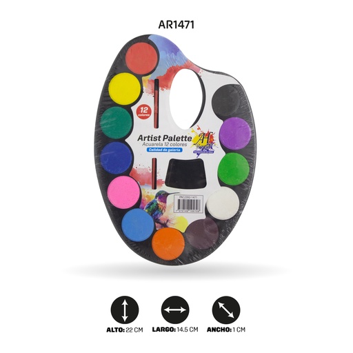 [AR1471] PALETA ARTISTICA O ACUARELA PEQUEÑA X 12 COLORES  [PAC2392-1471-PAC2392]