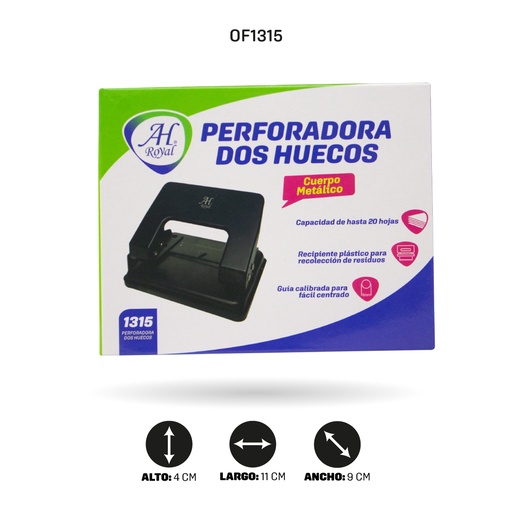 [OF1315] PERFORADORA AH ROYAL 2 HUECOS PARA 20 HOJAS [PAC40012-1315]
