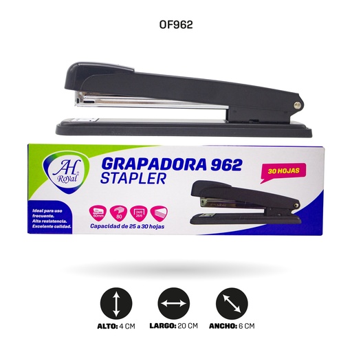 [OF962] GRAPADORA AH ROYAL BRAZO METALICO GRANDE PARA 30 HOJAS [PAC90643]