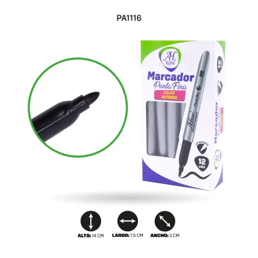 MARCADOR PUNTA FINA AHROYAL NEGRO x 12 UNDS [PAC90015-1116]
